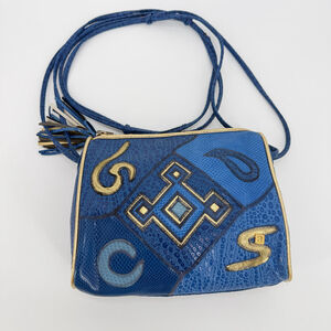 Vintage 80's NAS Bag Small Crossbody Bag Patchwork Blue Gold